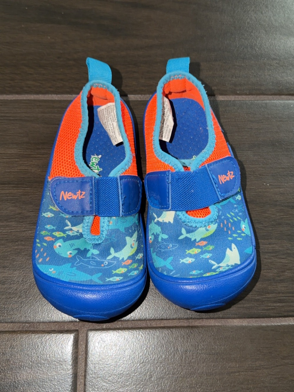 Newtz Kids' Blue & Orange Shark Print Water Shoes with Hook-and-Loop Strap